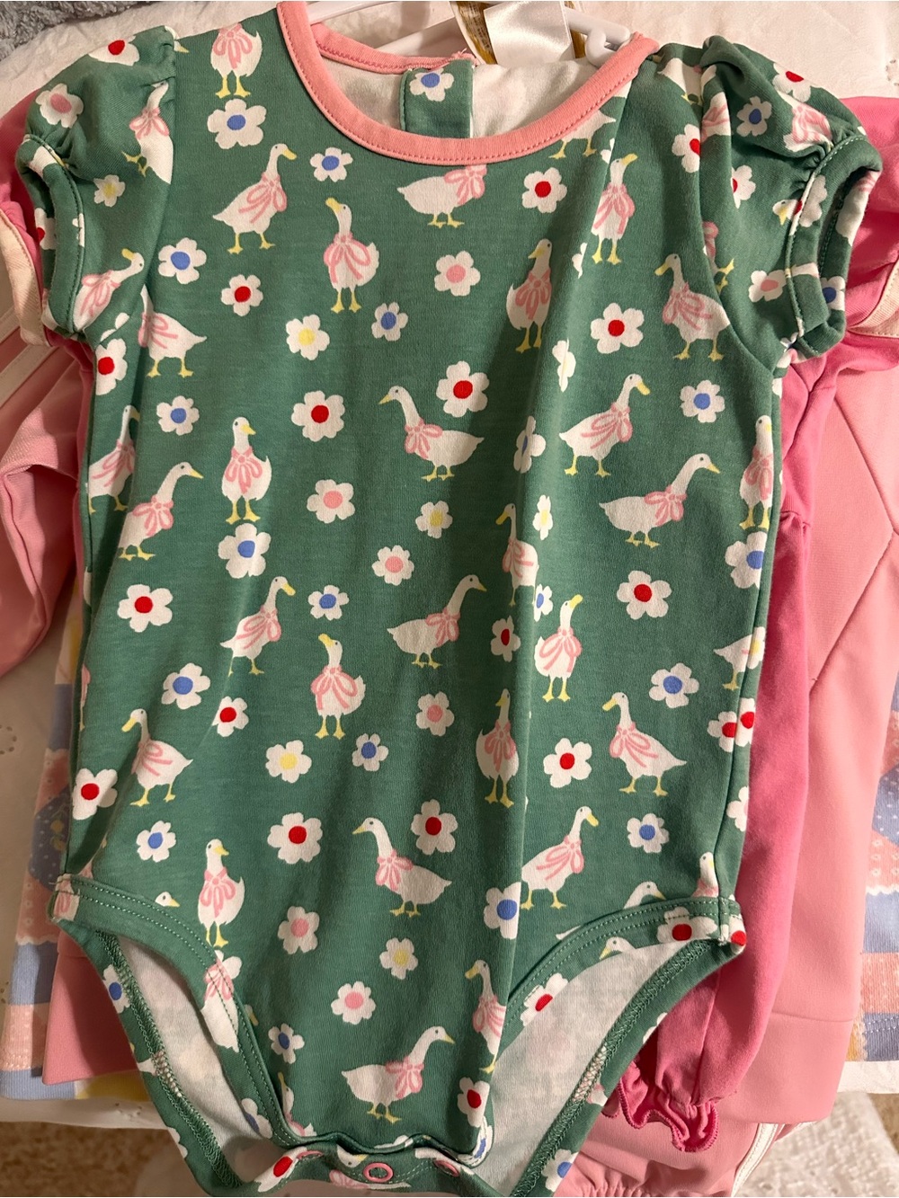 Baby Girls' Green Floral & Duck Print One-Piece RARE TBBC